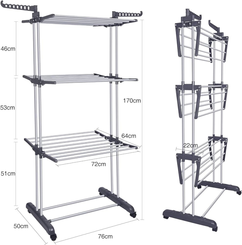 New Bigzzia Clothes Drying Rack Folding Clothes Rail 4 Tier Clothes Horses Rack