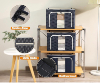 NewFurnhome Clothes Storage Organizer Bins Containers Navy Dots,66L,3PCS