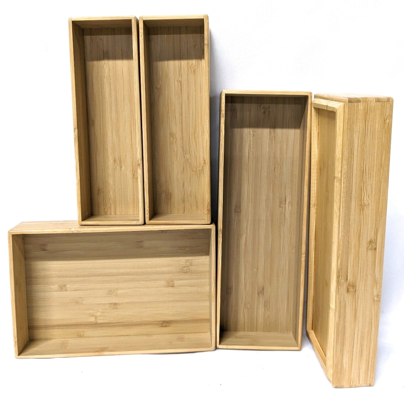 Set of 5 BAMOTTO CRAFTBAMBOO Stackable l Drawer Organizers 2.1" Tall