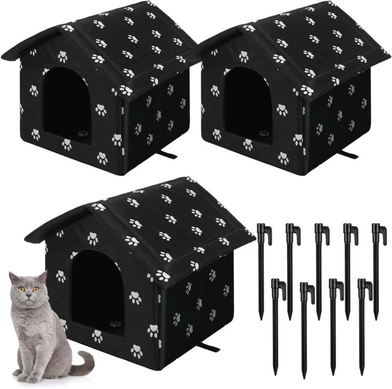 New 3-Pack Soaoo Cat Houses with Stakes (13.8 x 11.8 x 13.8 in ea)