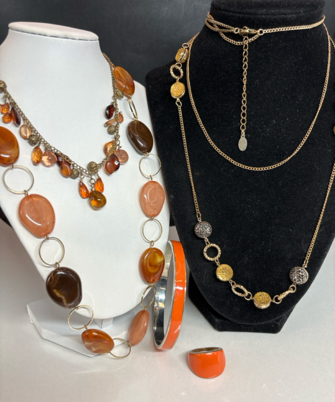 Orange Enamel Bracelet Ring Briolette Necklace
