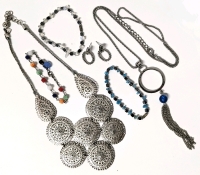 Great Silver Tone Statement Necklaces, Earrings & 3 Bracelets with Stones (incl. Hematite)