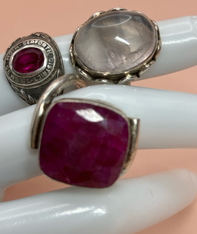 3 Rings with Tested Stones Sterling
