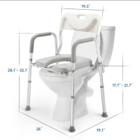 New AUITOA 4-in-1 Raised Toilet Seat with Handles and Back, 300lb Medical Bedside Commode Chair