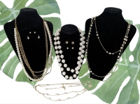 Gold & Silver Tone Necklaces with Faux Pearl & 4 Pairs Earrings