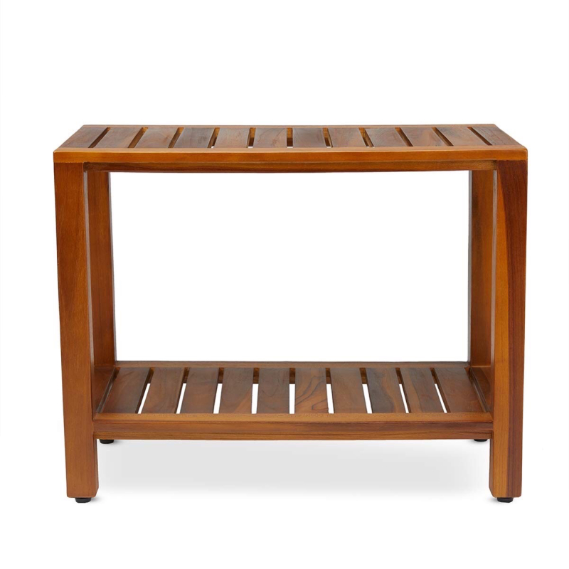 New TeakCraft Teak Shower Bench with Shelf 24 Inch