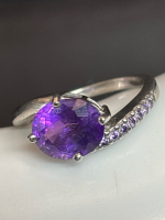 Rich Amethyst Prong Set 925 Sterling Silver Ring