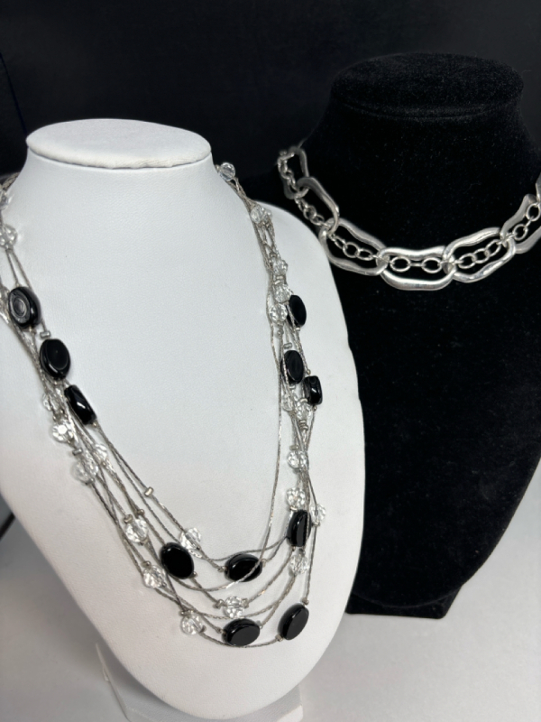 Modern Vintage FAC Necklace & 7 Strand Black with Clear
