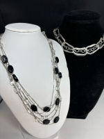 Modern Vintage FAC Necklace & 7 Strand Black with Clear