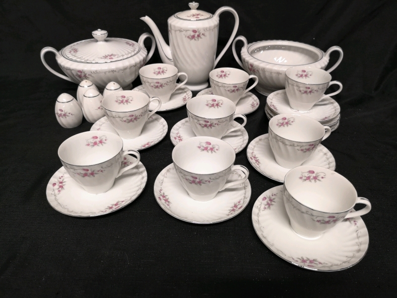 Vintage Chateau Rose Pattern Dishes - Teapot, Teacups ++