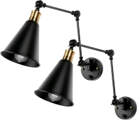 2 New Industrial Vintage Style Wall Sconces with Swing Arms - Black