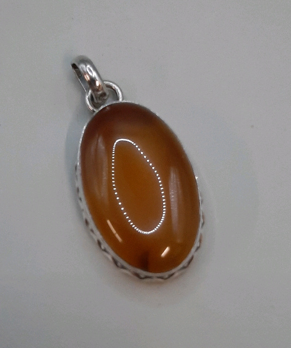 Vintage 926 Sterling 1.25" Cornelian Cabachon Pendant