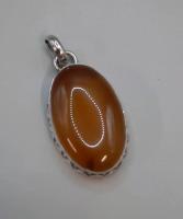 Vintage 926 Sterling 1.25" Cornelian Cabachon Pendant