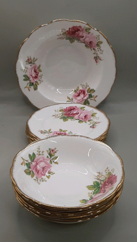 Vintage Royal Albert American Beauty 8" Soup Bowl 5 Cereal Bowls 5 Bread and Butter Plates