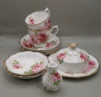 Vintage Royal Albert 6.5" Covered Butter Dish 2 Shell Dishes 2 Cups and Saucers 2 Saucers 1 Salt Shaker