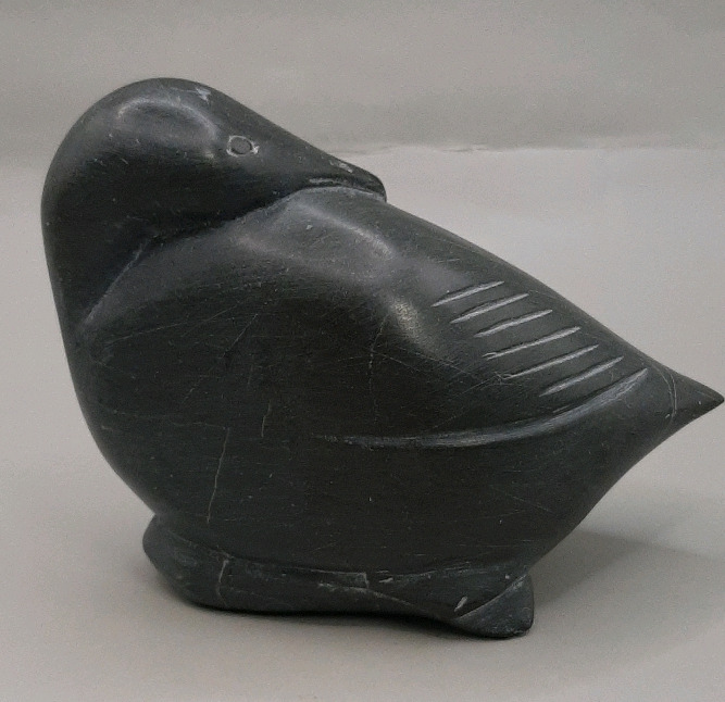 Vintage 4.25" Inuit Soapstone Carving of a Bird Signed by Artist Dated 1976