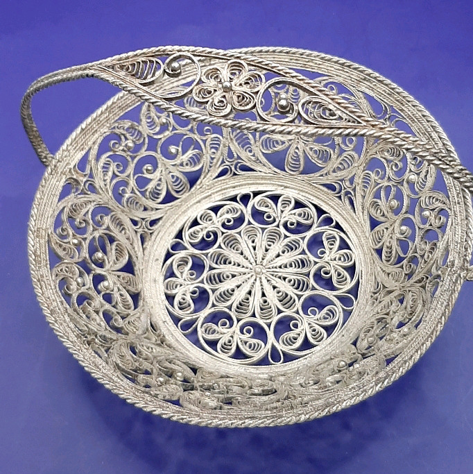 Vintage 5" Russian Silverplate Filagree Basket