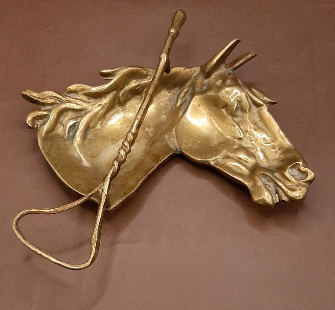 Vintage 7.5" Bronze Horse and Riding Crop Dish or Wall Hanger