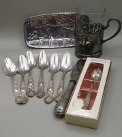 Vintage Russian Teaglass Holder 4.25"H Swedish Dish by Vera Fenngen RCC Antique 1906 6 Rose Pattern Fruit Spoons Antique Art Nouveau Silverplate Butter Knife Oneida Community Silverplate Baby Spoon