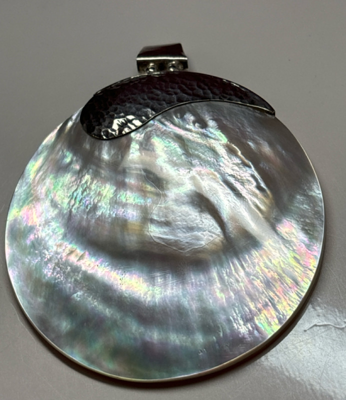 925 Sterling Silver & Mother of Pearl Statement Round Pendant