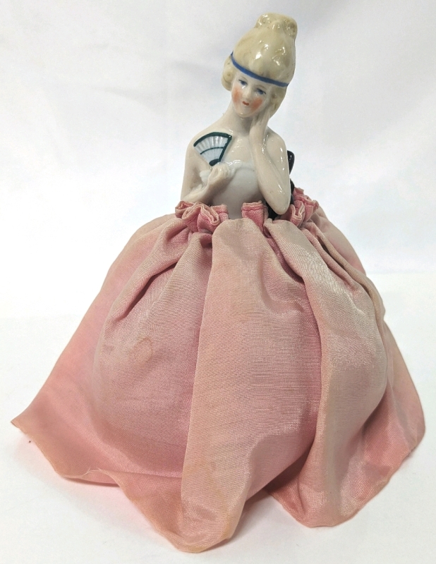 Antique Art Deco Lady Fan Pin Cushion Doll Marked : Germany 6" Tall