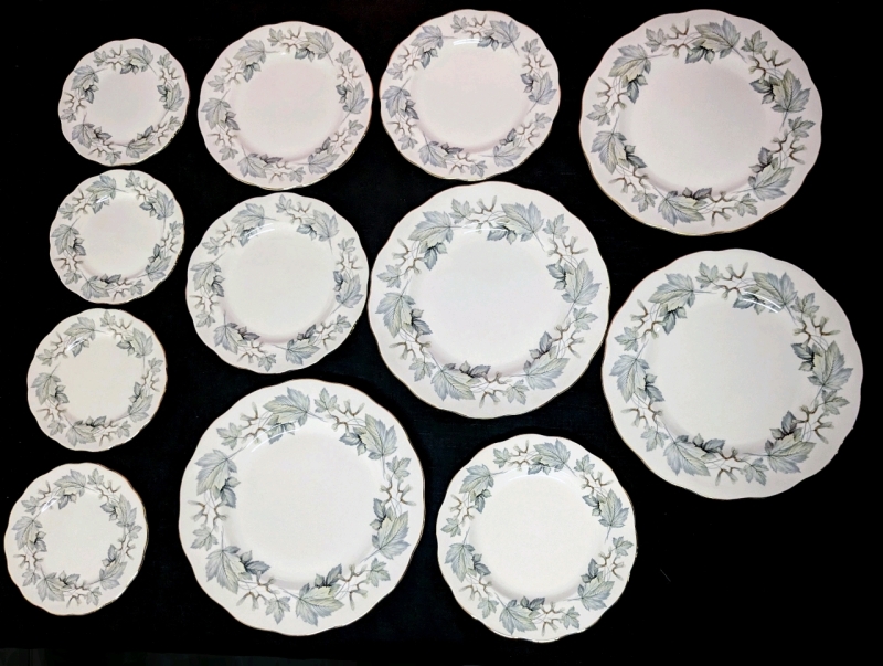 Royal Albert " Silver Maple " Place Settings for 2 : Dinner Plates 10.25", Salad Plates 8.25", Bread & Butter Plates 6.25"
