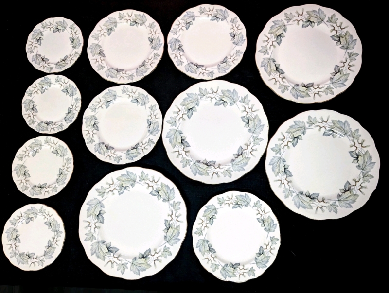 Royal Albert " Silver Maple " Place Settings for 4 : Dinner Plates 10.25", Salad Plates 8.25", Bread & Butter Plates 6.25"