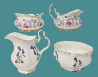 Royal Albert England Creamer & Sugar with Bell Flowers & Royal Albert England Creamer & Sugar with Roses