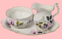 Royal Albert England Creamer, Sugar & Undertray with Pink Flowers