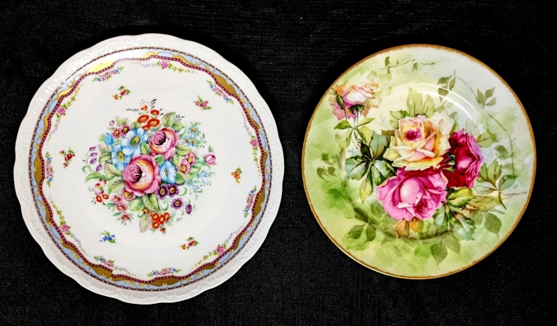 Modern LIMOGES Cabinet Plate w Flowers 11.5" & LIMOGES France Cabinet Plate w Roses 10"