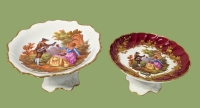 2 LIMOGES France Pedestal Dishes w Fragonard Scenes 3.25" and 4' Tall