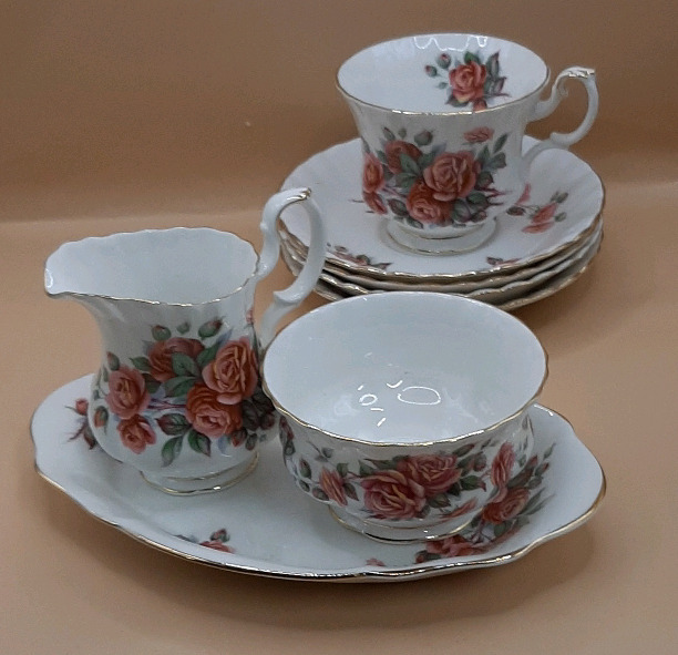 Vintage Royal Albert Cetennial Rose Cup and Saucer 3 Saucers Creamer Open Sugar 8" Under Tray