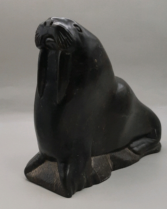 Vintage Inuit 6" Soapstone Carving of a Walrus Dated 1977 Signed by Artist