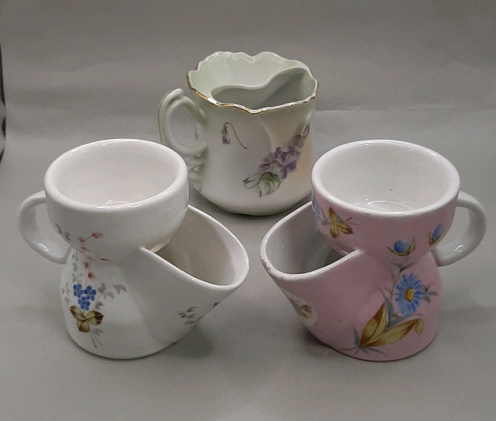 Antique German 3.5" Porcelain Moustache Cup by Brandenburg Antique Union Shaving Mug Patented September 20 1870 Victorian Hand Painted Shaving Mug