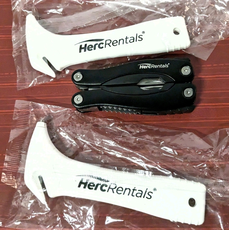 New HERC Branded Multi Tool & 2 New Seat Belt Cutter/Window Breaker or Seat Belt Cutter Combo.