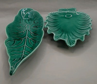 Vintage Wedgwood Majorca Green Leaf Dish Wedgewood Majolica 14" Long Green Leaf Dish Both made in England