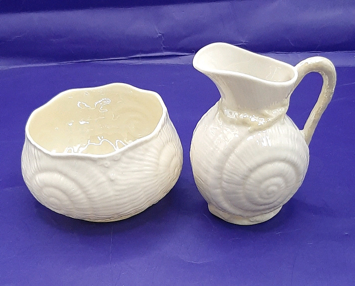 Vintage Belleek of Ireland Third Green Mark 1965-1980 3" Shell 3.5" Cream and Sugar