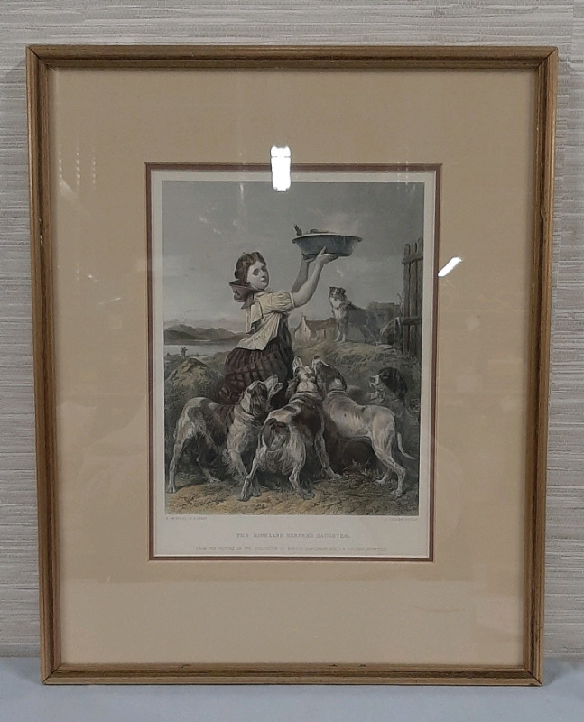 Victorian 18.5 X 15" Hand Filled Engraving "The Highland Keeper's Daughter