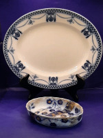 Antique 13" Flow Blue Platter by S.H.&S. England Antique Flow Blue Oval Dish with Flowers