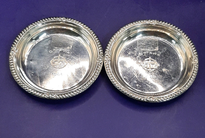 Vintage 2 Birks Sterling Ottawa Gyro Dishes 3 1/8"