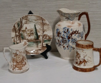 Victorian 12" Transfer Ware Pitcher As Found (flea bites small chip and small crack)Hand Painted Cash Family Mug Alfred Meakin Staffordshire England Charlotte Pitcher Johnson Brothers Dream Town Plate