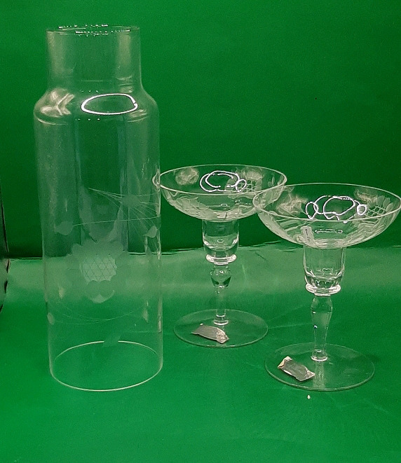 Vintage Hughes Cornflower 9.75" Glass Chimney 2 Hughes Cornflower Candlesticks One has a small chip