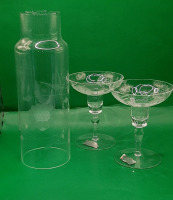 Vintage Hughes Cornflower 9.75" Glass Chimney 2 Hughes Cornflower Candlesticks One has a small chip