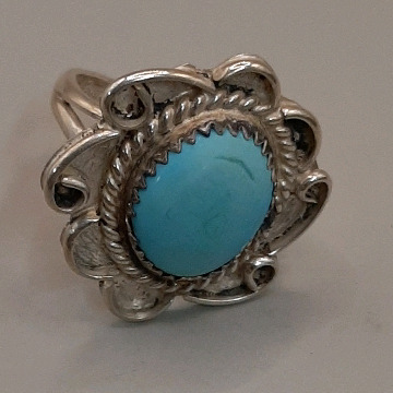 Vintage Southwest Sterling Silver Size 6.25 Turquoise Ring