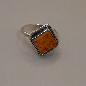 Vintage Size 13.5 Sterling Silver and Amber Ring