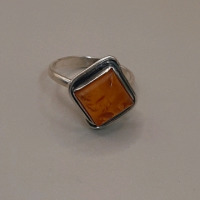 Vintage Size 13.5 Sterling Silver and Amber Ring