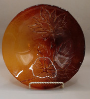 Vintage Mats Jonnason of Sweden 8" Art Glass Bowl with Maple Leaves