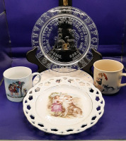 Vintage RHA German DieSplegelburg Childs Cup Antique Lustre Childs Cup with School Girls 8" RHA Reproduction of Antique Childs Glass Alphabet Plate Lord Nelson Nursery Plate Antique Pierced Porcelain Plate with Child and Dog