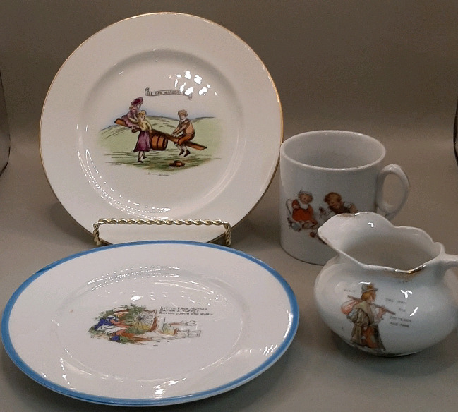 Antique 7" Aynsley Nursery Plate Antique Childs Nursery Rhyme Plate Made in Germany Antique German Childs Cup Antique Childs Creamer Made in Austria Bavaria