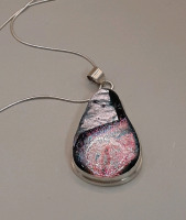 Vintage 925 2.25" Sterling Silver and Dichroic Glass Pendant on a Sterling Silver 16" Chain